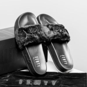 Puma X Fenty Black Fur Slides